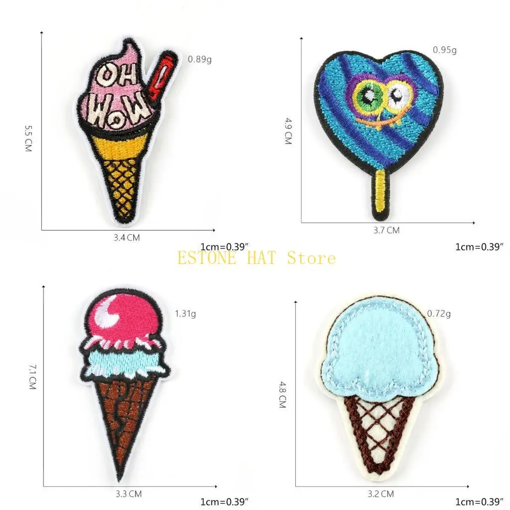 49MF 20Pcs Cartoon Sweets Lollipop Ice Cream Patches Iron On Kids Embroidered Decorative Sewing Applique for Clothes Bag DIY