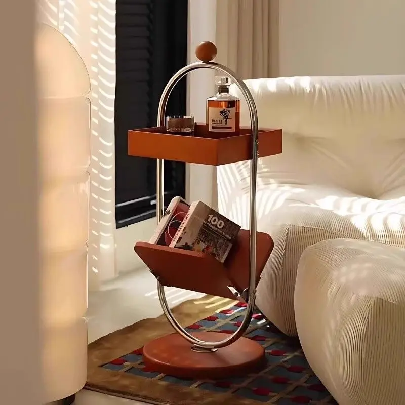 #Retro High-end Side Table Solid Wood Storage Shelf Designer Art Double-layer Creative Small Apartment Coffee Table