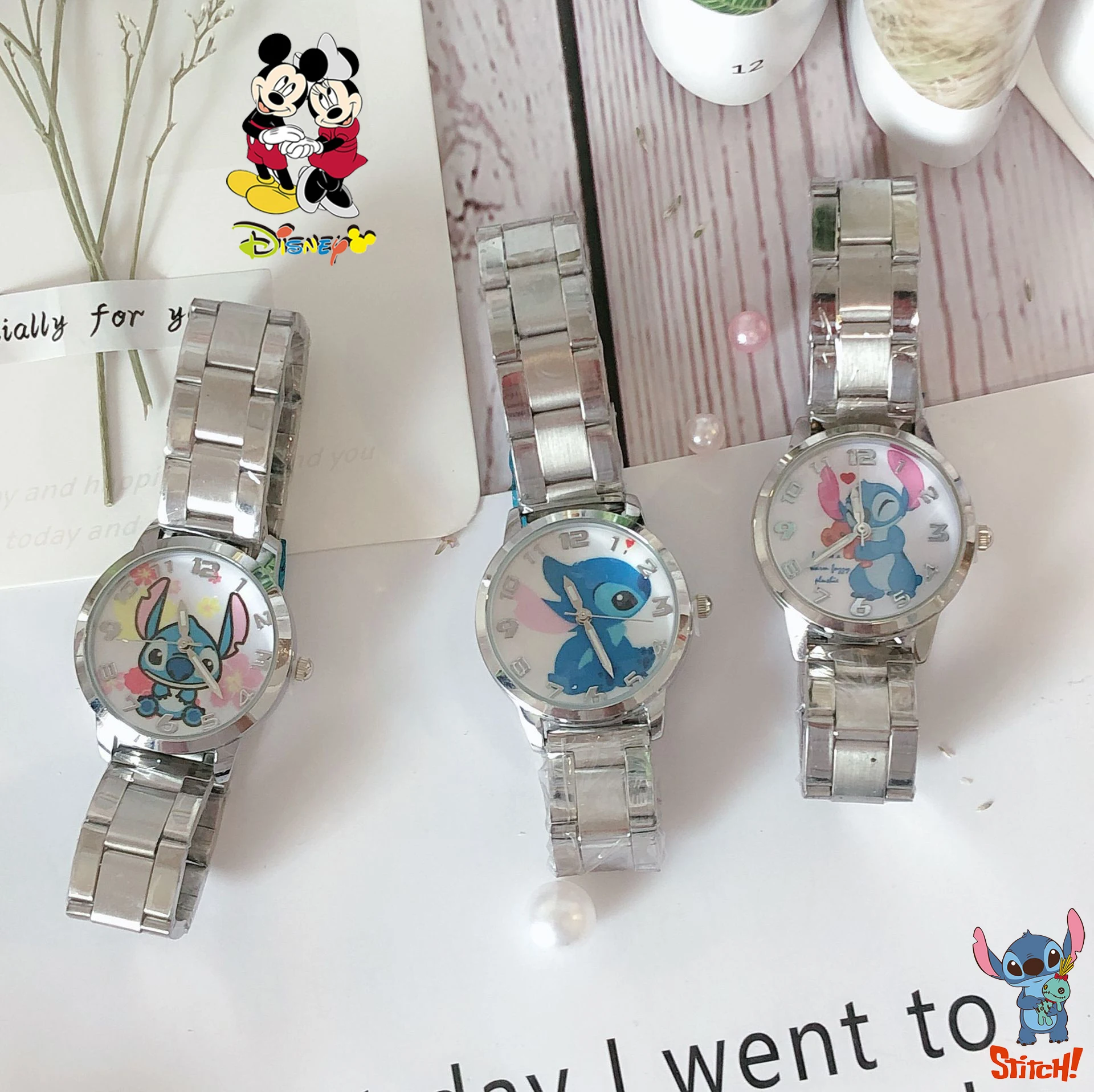 Disney mickey Cartoon Fashion Children\'s Watch Lovely Stitch Stainless Steel Children\'s Waterproof Watch Holiday Gift