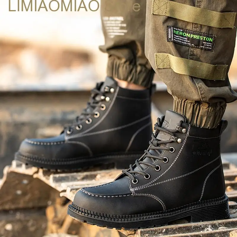 Big Size Work Shoes Safety Boots Waterproof Steel Toe High Top Puncture Proof Anti-Smashing Ankle Boots Fashion Warm Breathable