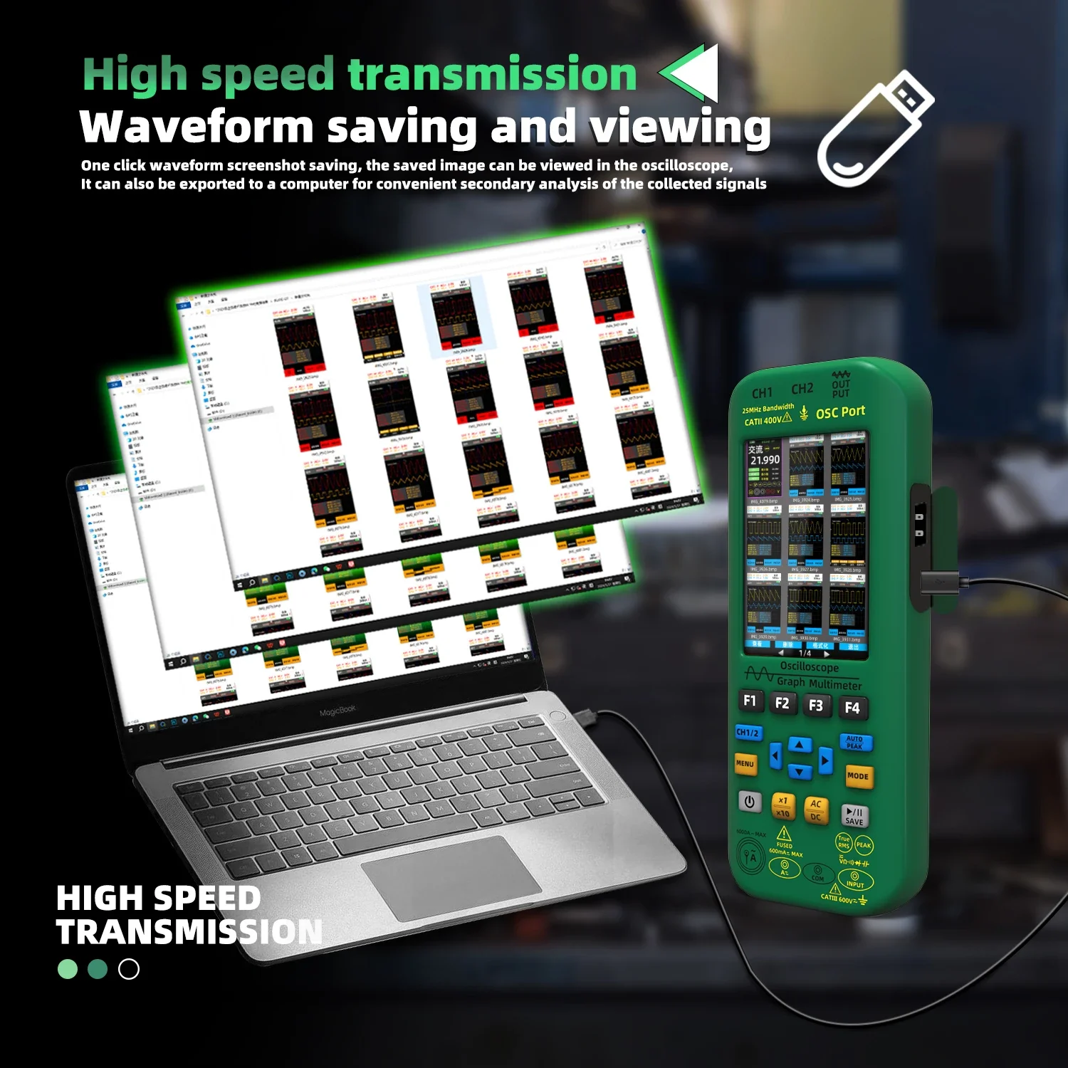 Imagem -03 - Bside-profissional Multímetro Digital Mais Função Gerador de Sinal Dual Channel Tester Tensão Atual 25mhz 208 Mss