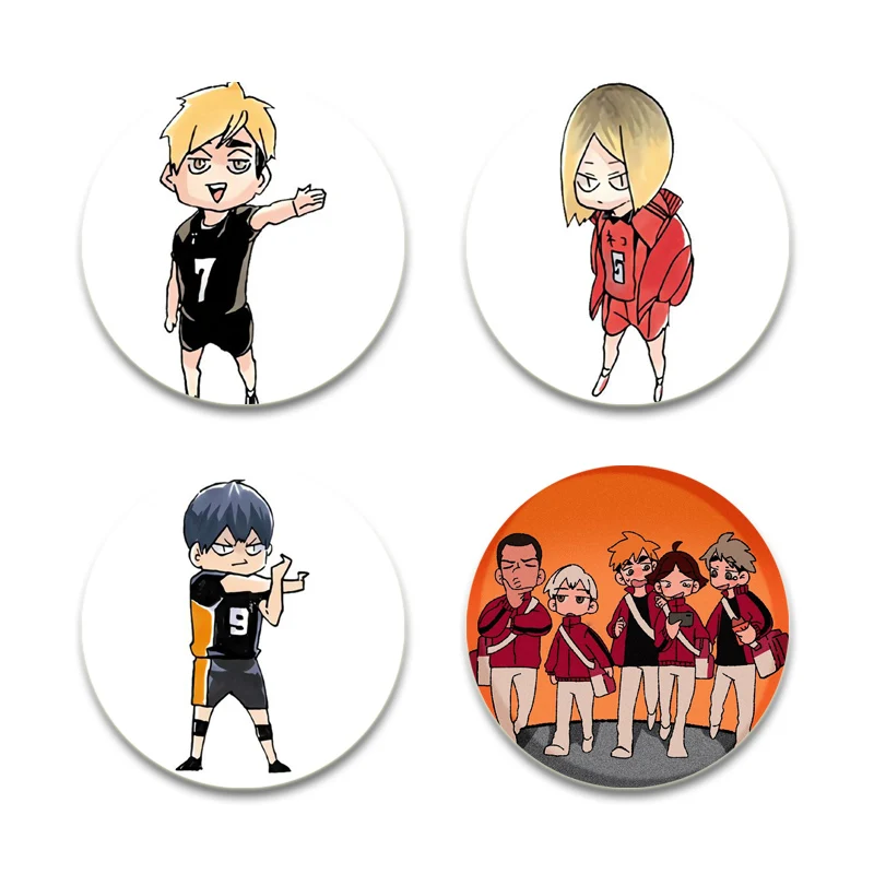 Anime Haikyuu!! Brooches Round HD Print Handmade Pins Shoyo Hinata/Tobio Kageyama/Daichi Sawamura/sugawara Koushi Cartoon Badge