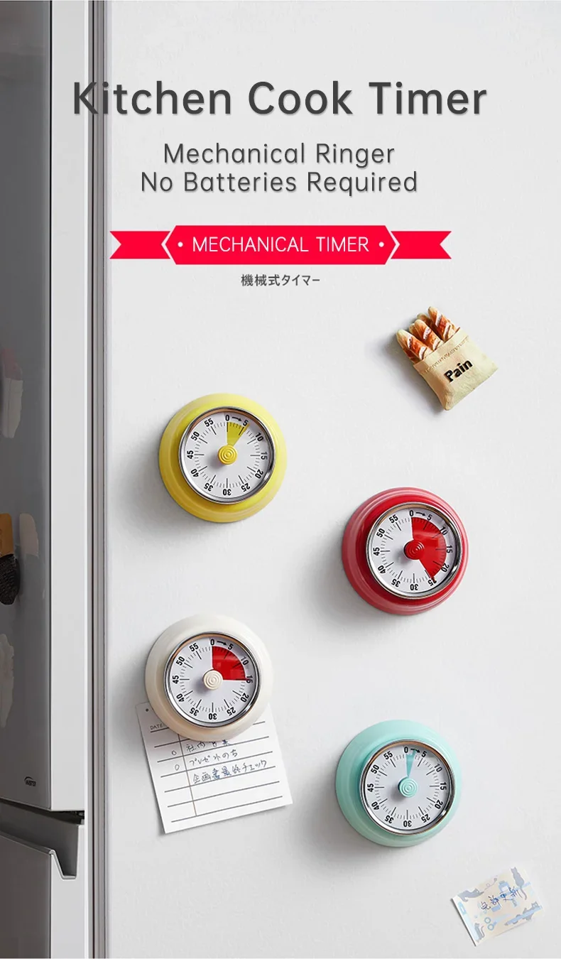 Küchentimer, mechanischer Timer, Erinnerung, runder Zeitwecker, Countdown, magnetische Saugvisualisierung – Detail 1
