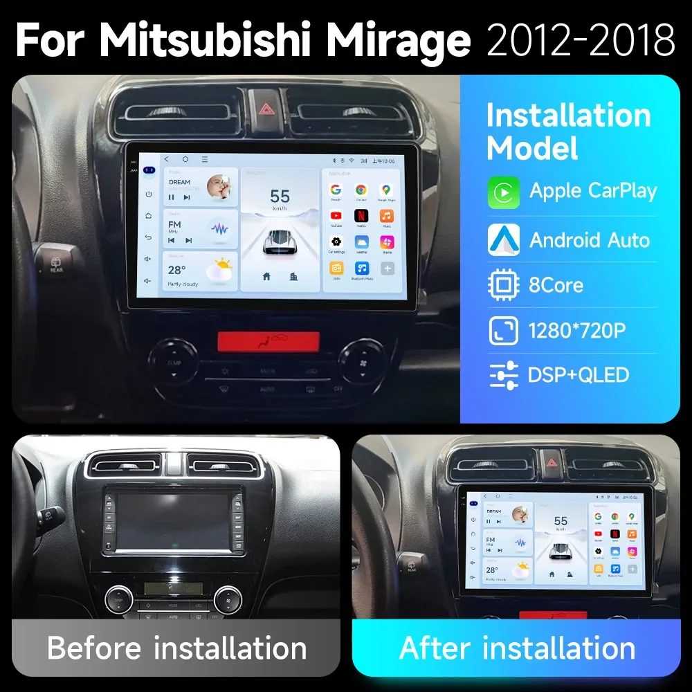 For Mitsubishi Mirage Attrage 2012-2018 Space Star 2014 Incell Car Radio Android 15 Carplay Gps Navigation Stereo Multimedia
