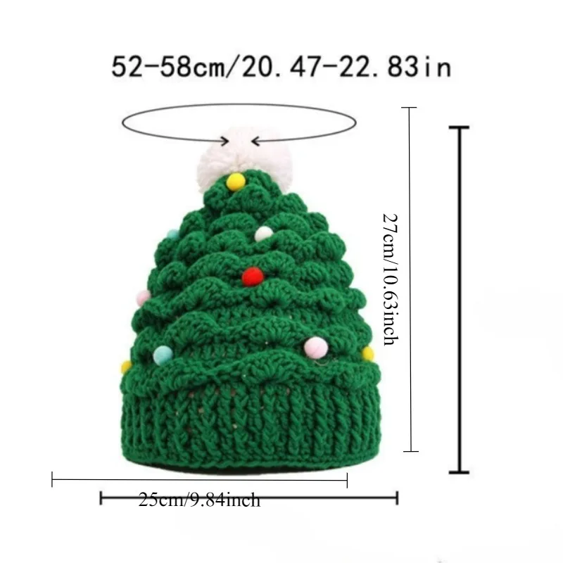 New Knitted Christmas Tree Beanie Autumn Winter Warm Festival Party Performance Hat With Pom Pom Decor