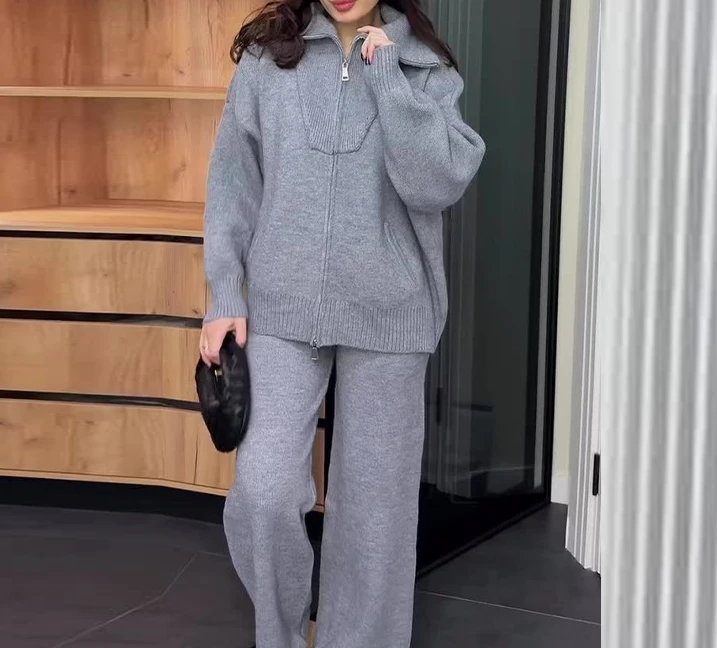 Womens Two Piece Sets Outfit Lazy Style Lapel Knit Cardigan and Pants Set 2025 Autumn Winter Spring New Fashion Casual