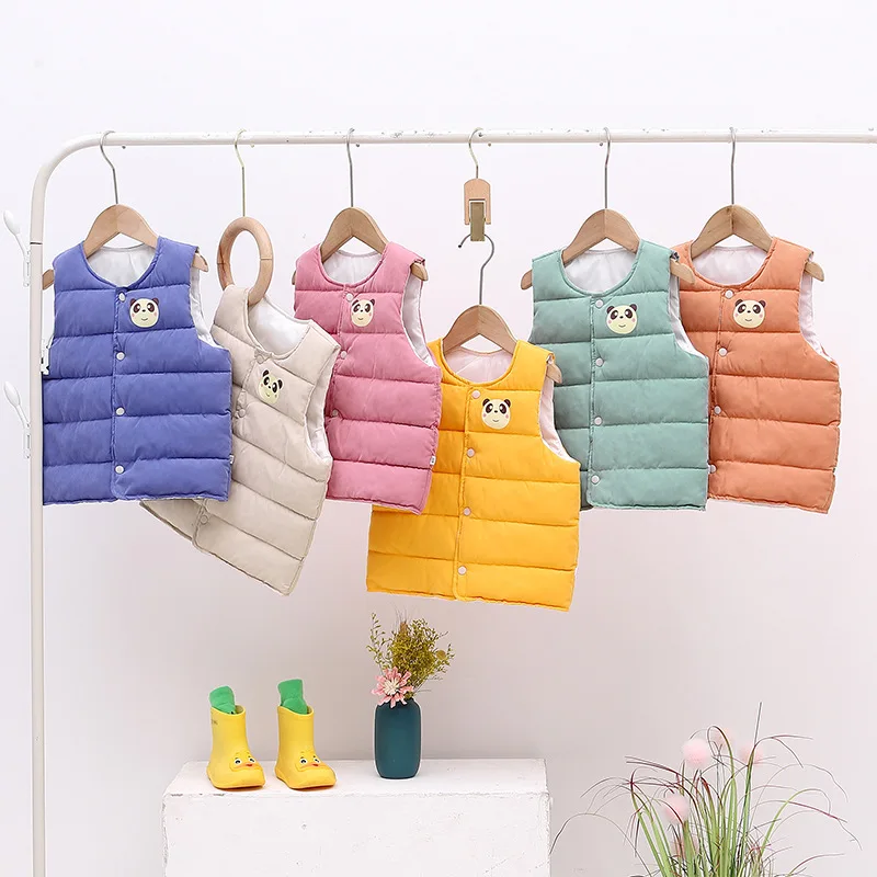 

Kako Duck 2024 new children's down cotton boys and girls solid color cute Bear vest kids vest vest vest vest vest for 2-7 years