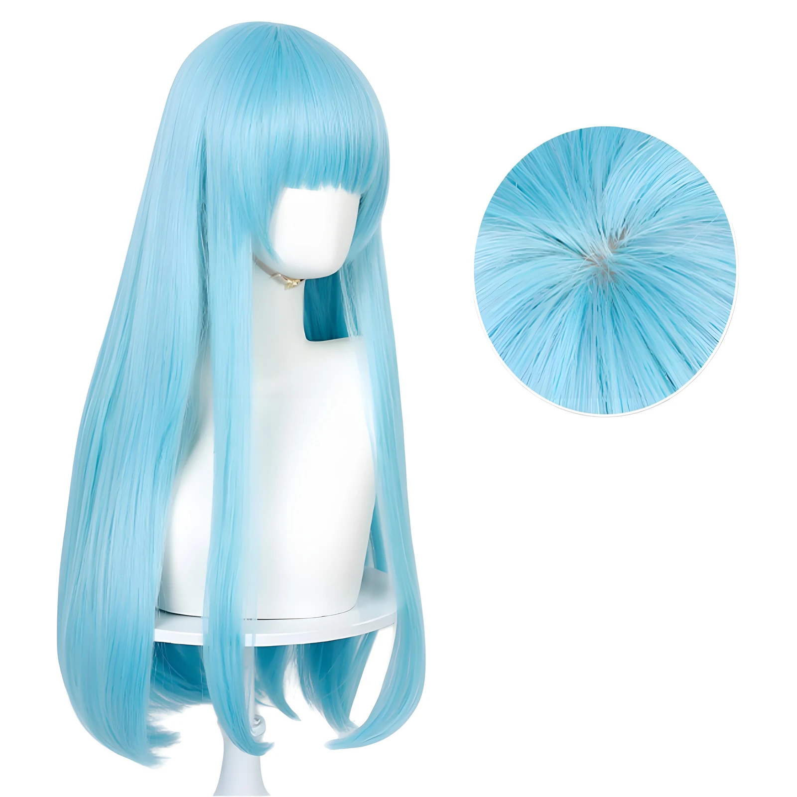 Richeh Cosplay Wig Girl Light Blue Long Straight Anime Cosplay Wig 70cm Heat Resistant Synthetic Hair With Bangs Foe Halloween