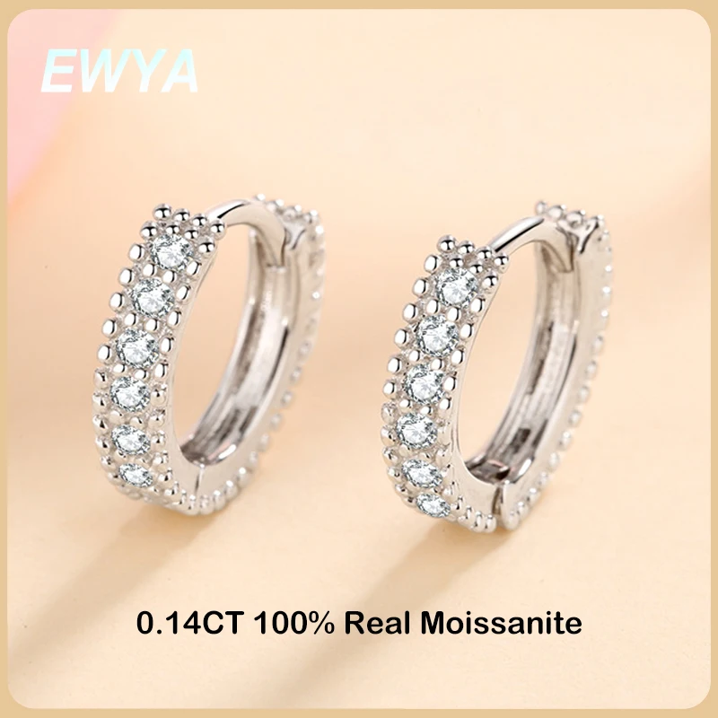 

EWYA Luxury Designer 0.14CT Full Moissanite Hoop Earrings S925 Sterling Silver Earring For Women Party Wedding Fine Jewelry Gift