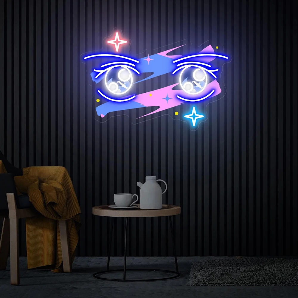 Anime Eyes Neon Sign Eyes UV Printed Neon Wall Art Custom Anime LED Sign Home Bedroom Kids Room Decor Led Lights Christmas Gifts