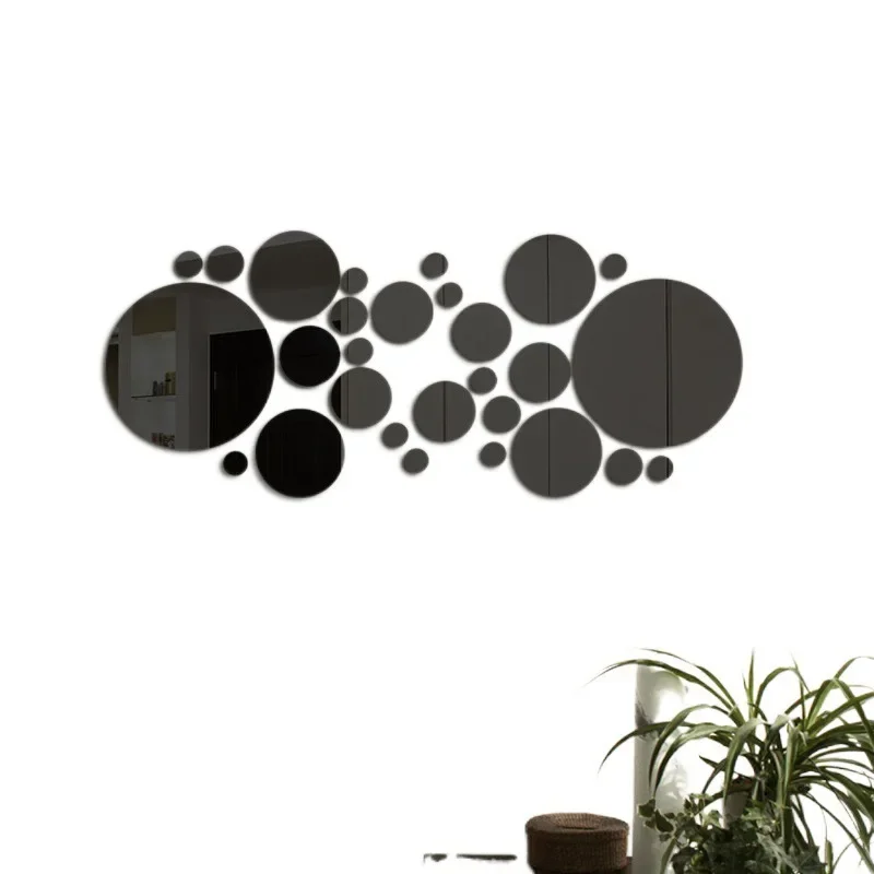 26Pcs Modern 3D Mirror Wall Sticker Circle Silver Mirror Decals Self-Adhesive Art Ornaments Home Background Decoration