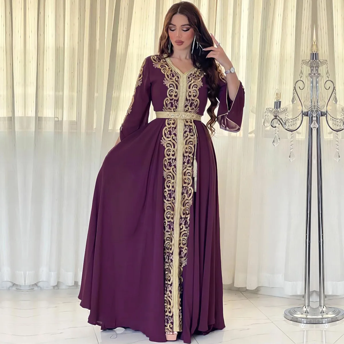 Abiti da sera Arabo Abito lungo Ricamo Donne musulmane Partito Jalabiya Eid Ramadan Marocco Dubai Abaya Caftano Islam Abiti Nuovo