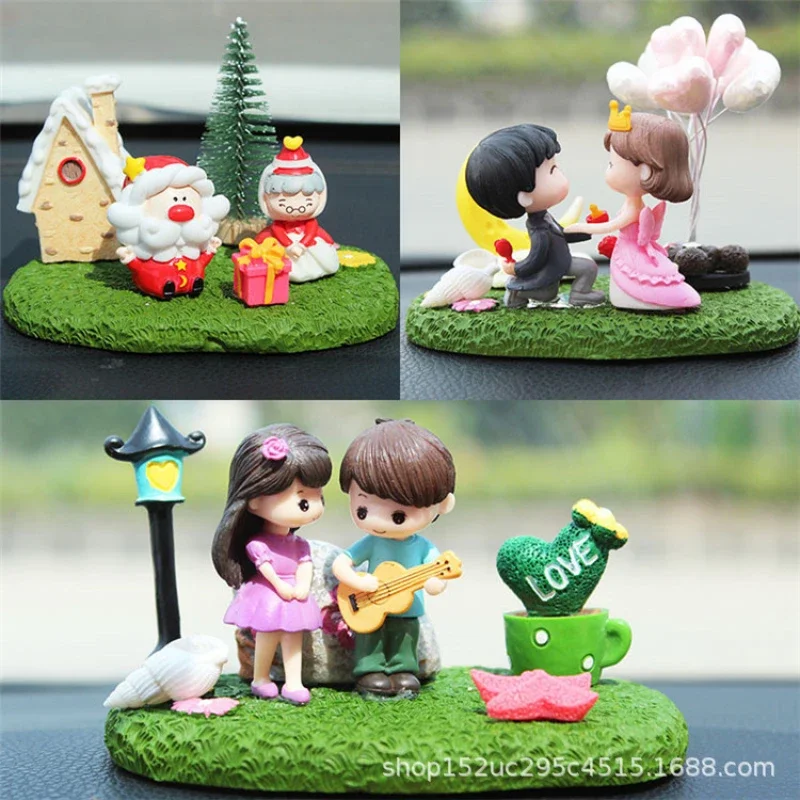 Car Interior Ornament Accessories Christmas Model Anime Couples Romantic Lawn Kiss Figure Auto Wedding Dashboard Decoration Gift