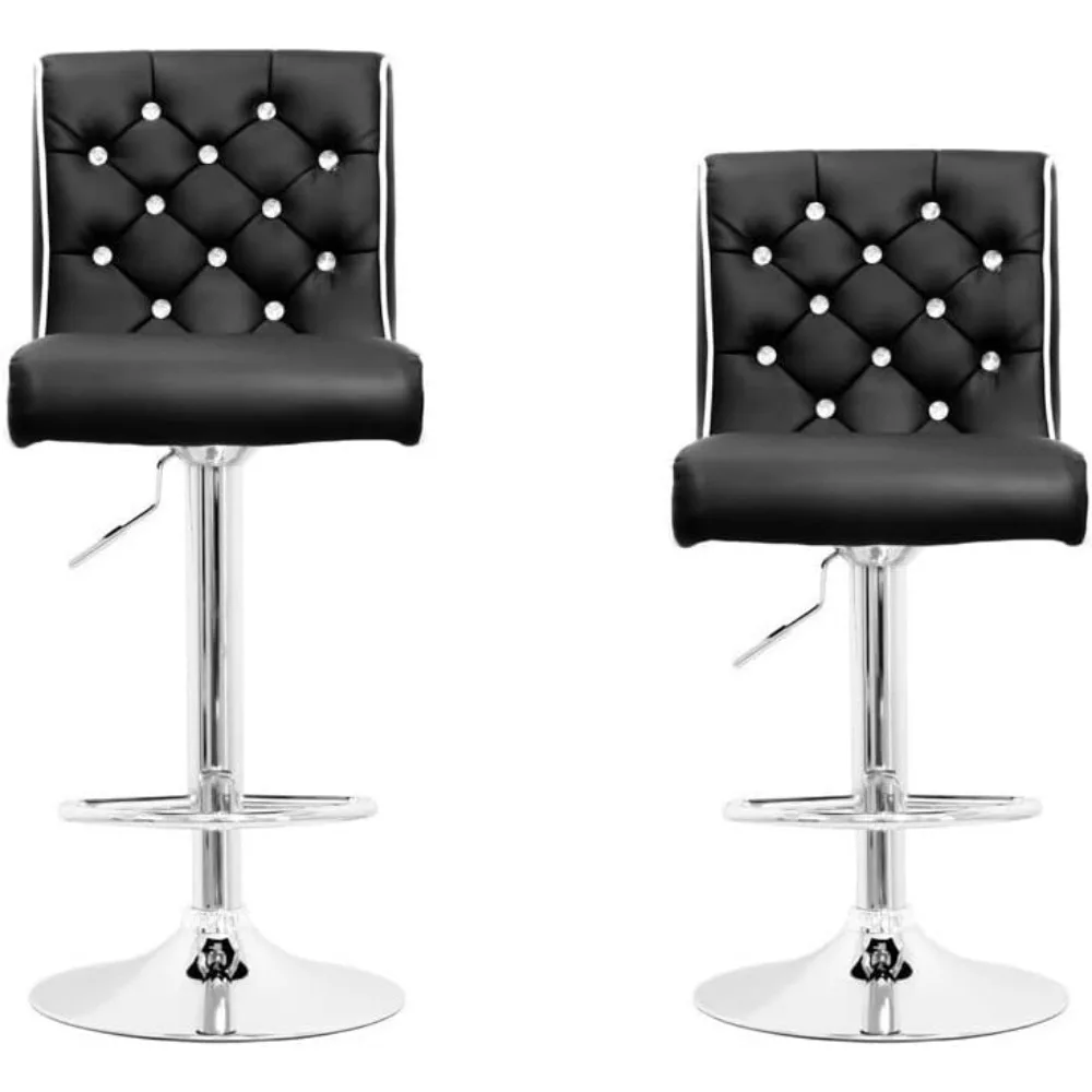 

Swivel Bar Stool with Crystal and Tufted Look in Black (Set of 2)