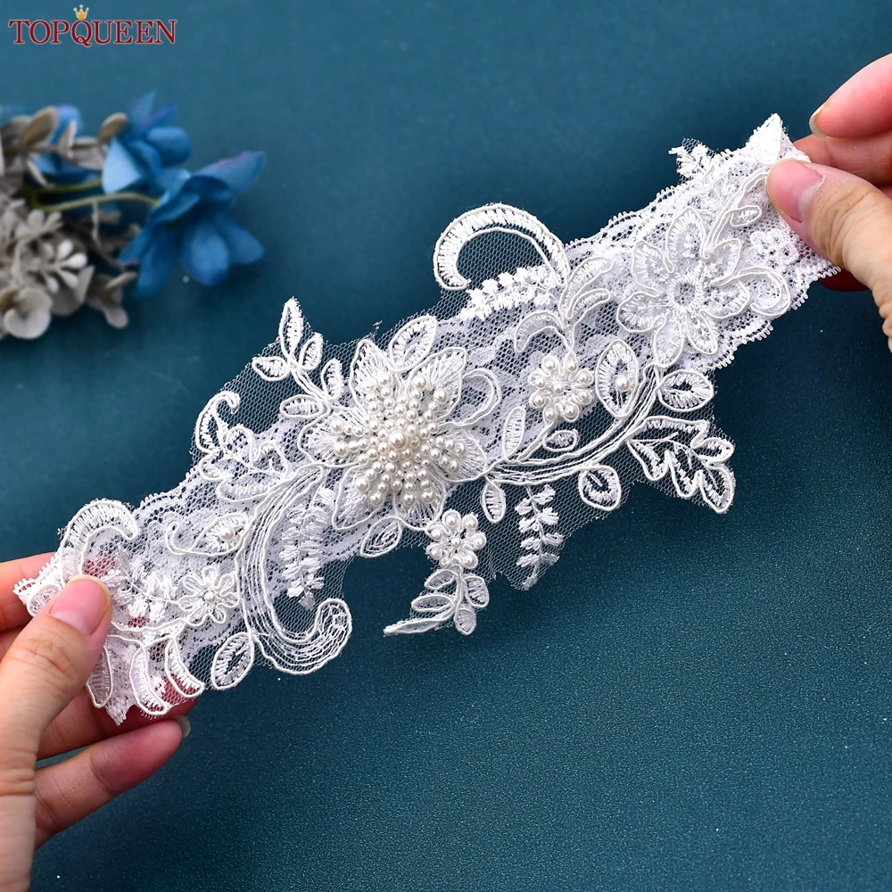 TOPQUEEN Fahion Soft Sexy Women Girl Lace Wedding Garter Cosplay Blue Rhinestone  Garter Ring For Women/Female/Bride ST65