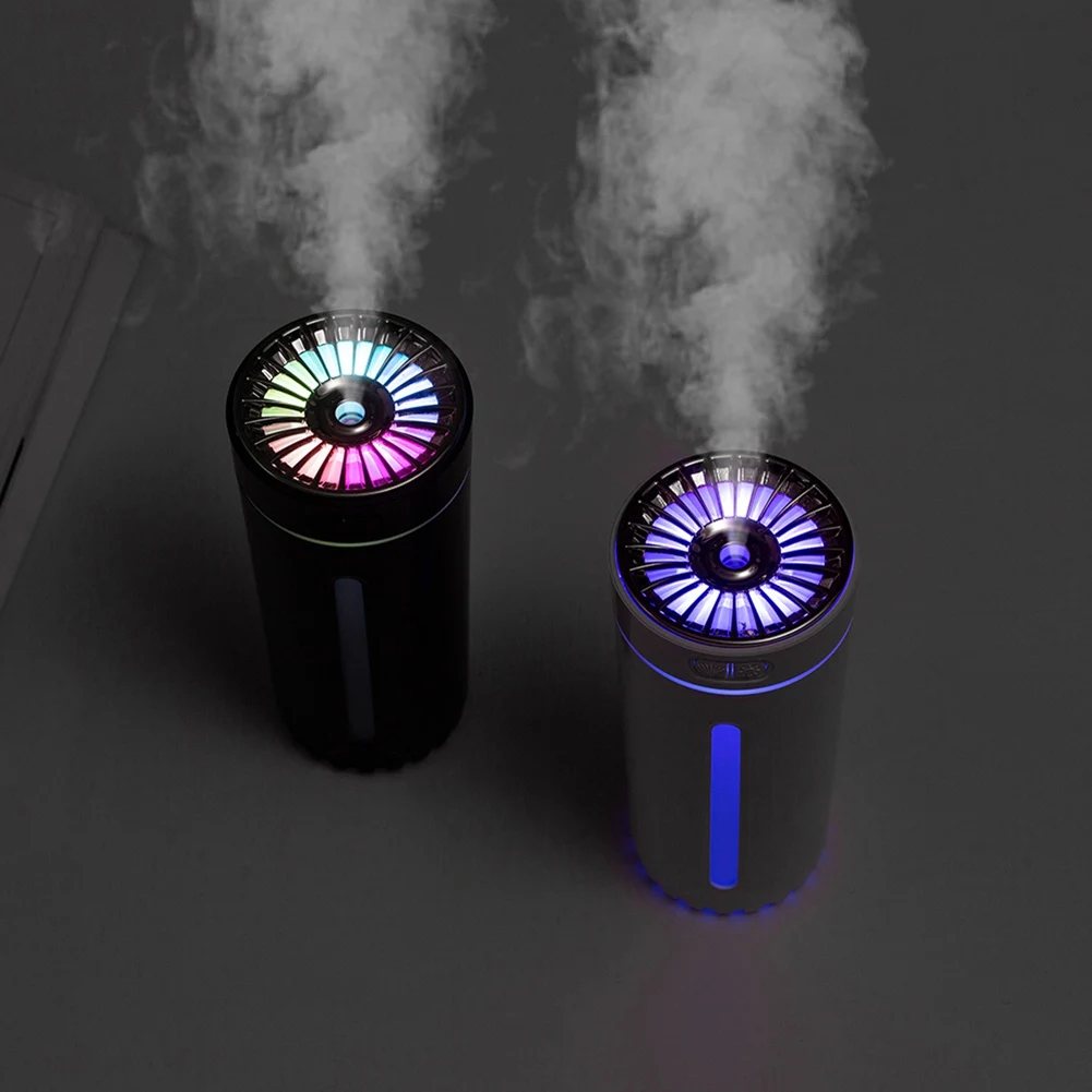 Wireless Air Humidifier Colorful Lights Mute USB Fogger Purifier 800MAh Rechargeable Cool Mist Maker for Car Black