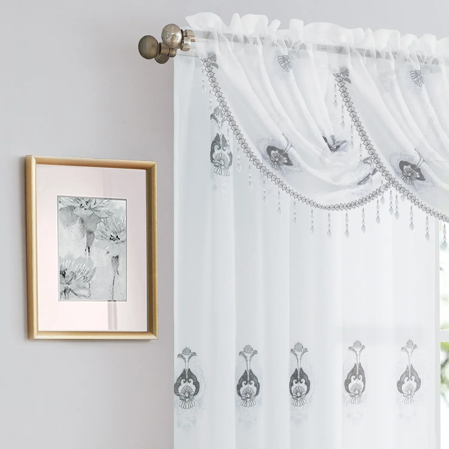 NH4213 hotel bay window balcony European style curtain head high-end white embroidered curtain fabric curtain