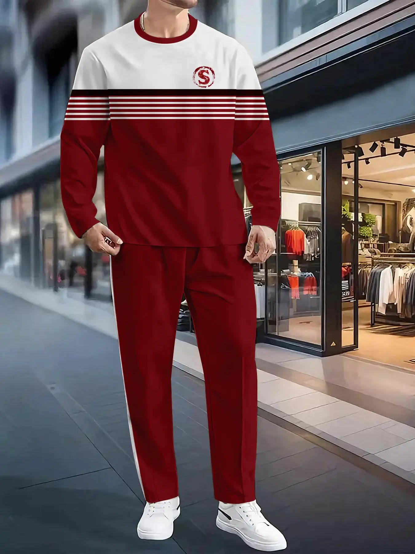 طقم مكون من قطعتين، طقم رياضي عصري للرجال من أوروبا وأمريكا بأكمام طويلة وسراويل طويلة