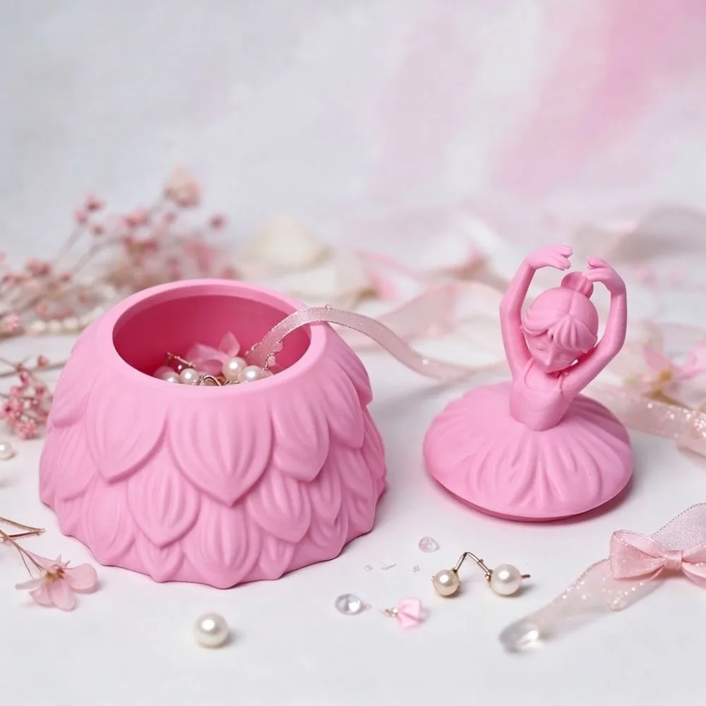 3D Printed Ballet Dancer Jewelry Box Pink Romantic Angel Trinket Box Plastic With Lid Ballet Dancer Ornament Table Decor