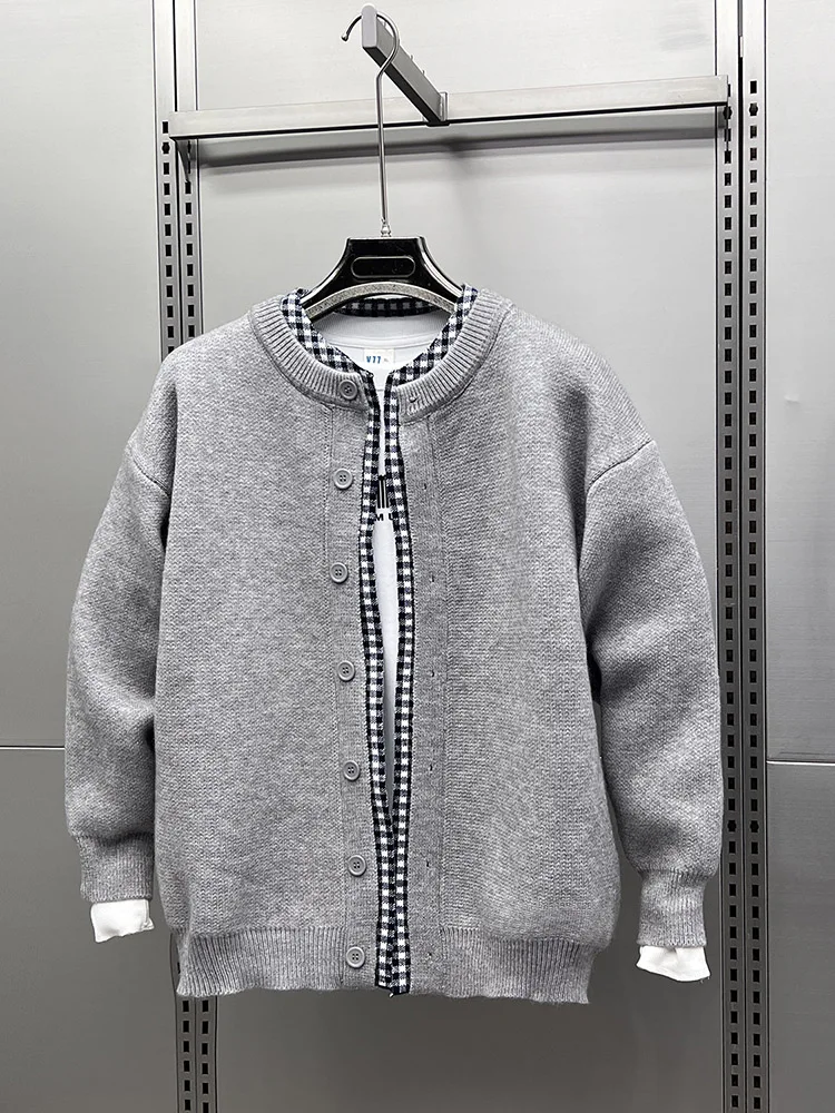 

Повседневный клетчатый вязаный открытый кардиган, мужской осенне-зимний свободный свитер, джаток, искусственный двухсекционный свободный крой, длинный све