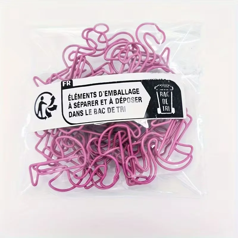 24 PCS / 48 PCS Pink Flamingo Paper Clips, Curved Pins, Handwriting Accessories, Student File Folder