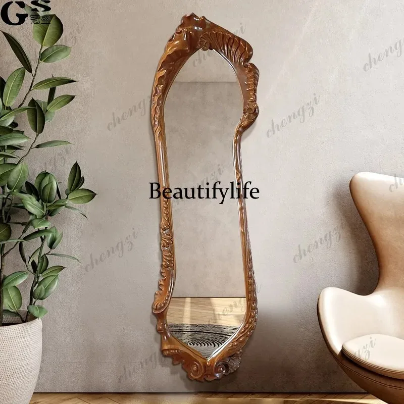 K153 New Chinese full-body mirror carved porch wall-mounted fitting wall-mounted hidden entry European full-length mirror