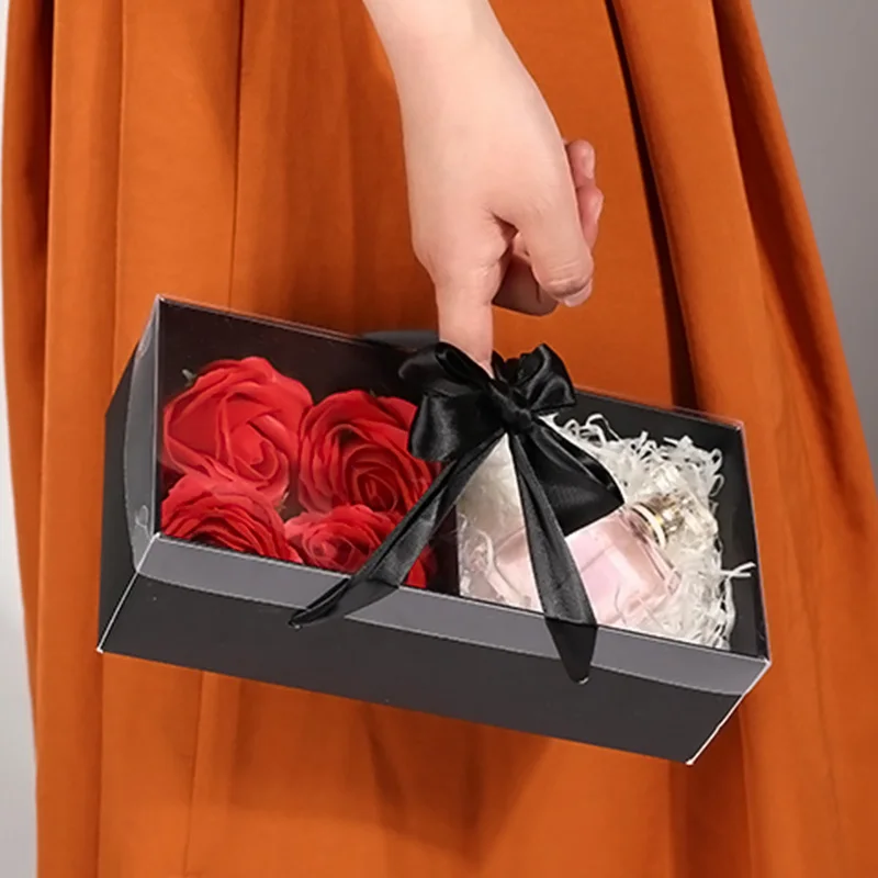 New Flower Dessert Gift Box With PVC Cover Folding Flower Packaging  Paper Box Valentine\'s Day Wedding Party Gift Box