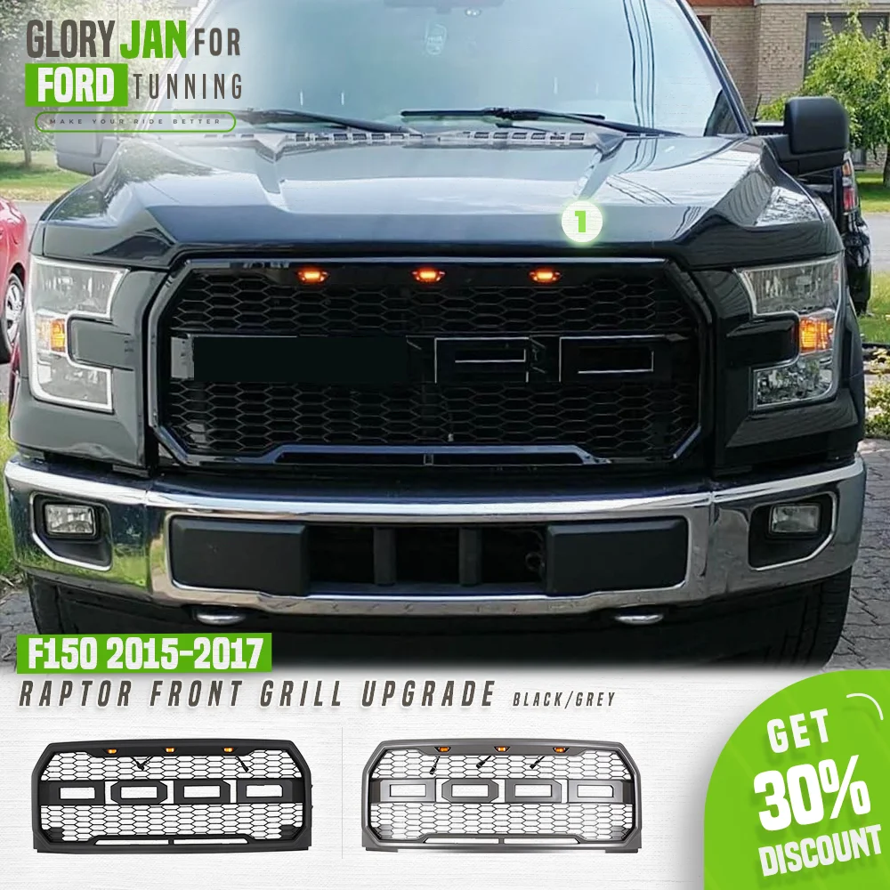 

Raptor Front Grille For FORD F150 2015 2016 2017 Gril Mesh with Led Light Raptor Style Upgrade Replace Body Kit Ford Accessories