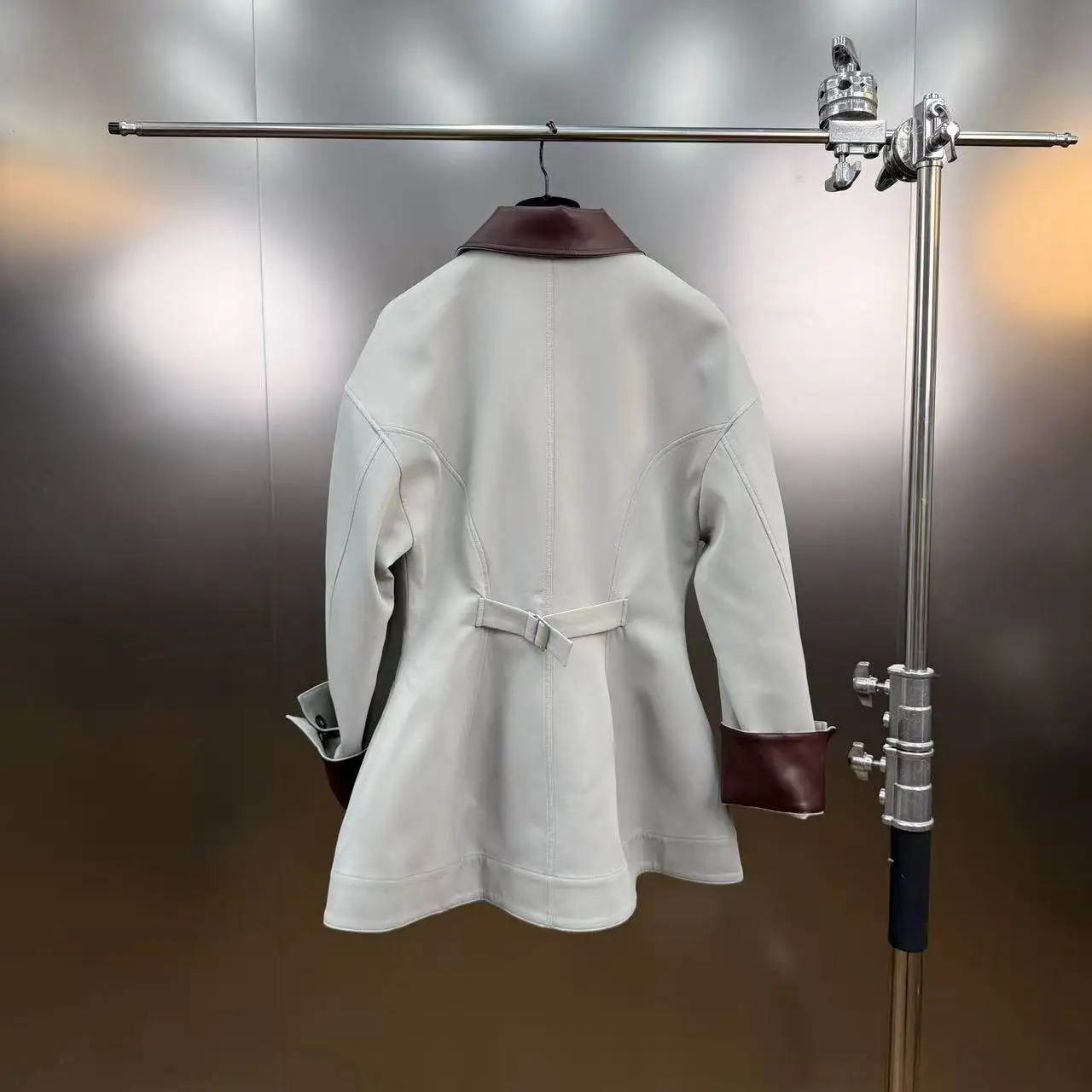 High Street Slim Jackets Women's Spring Long Sleeve PU Splicing Collar Waist Flying Suit Ins Style Jacket Zipper Coat Looks Thin