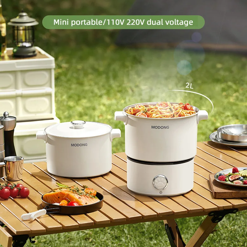 

110V 220V Electric Cooking Pot 2L Folding Hotpot Multicooker Fried Pan Rice Cooker Dual Voltage Electric Skillet for Travel