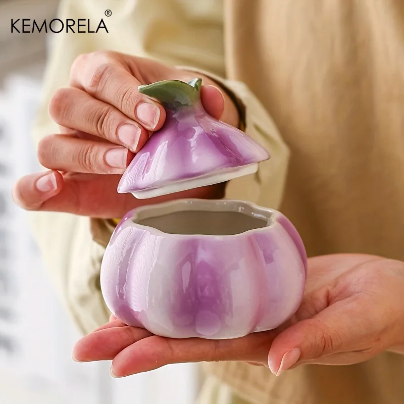 1PCS Purple Garlic Ceramic Storage Jar Reusable Kitchen Garlic Storage Container Candy Nut Jar Storage Box Home Decoration