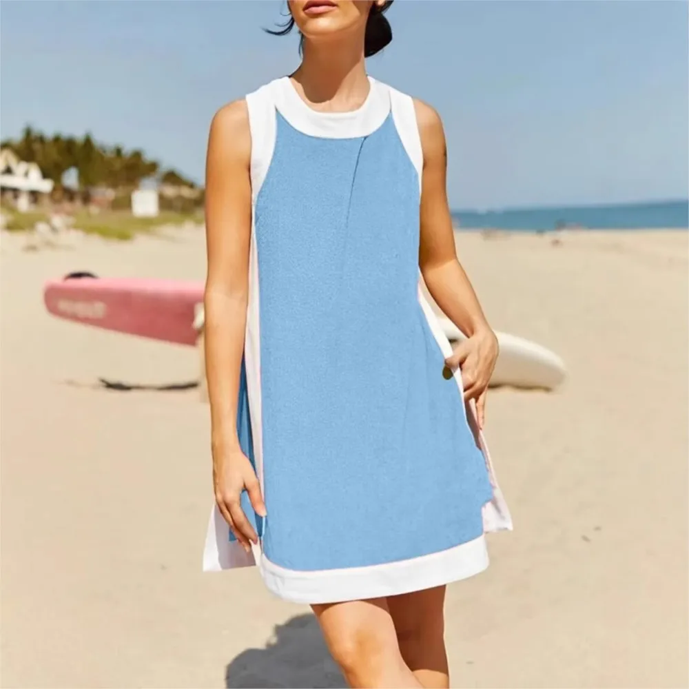 Mini robe d'été pour femmes, couleur unie, débardeur basique, Patchwork, robes de sport élégantes, style Boho, robe d'été, vacances à la plage, 2025