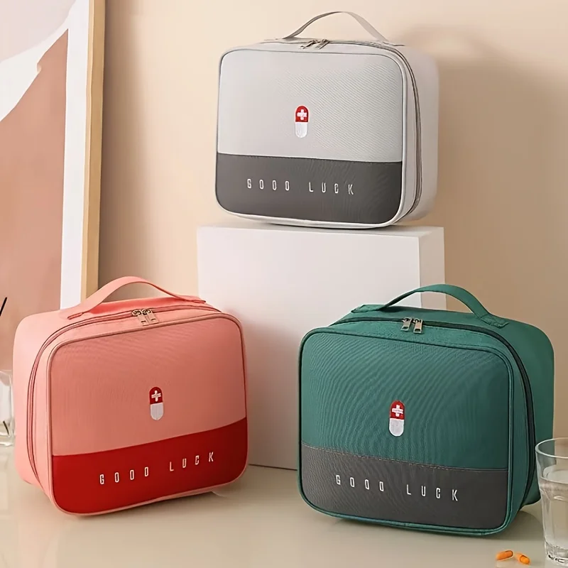 1PC Grey Household Medical Emergency Kit Portable Large Capacity Portable Multifunctional Layered Storage Kit