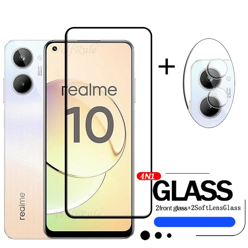 4-in-1 For OPPO Realme 10 Glass For Realme 10 Tempered Glass 9H Full Cover Glue HD Screen Protector For Realme 10 4G Lens Film