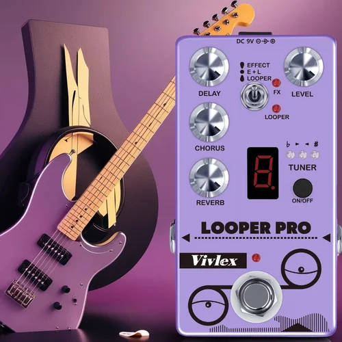 Vivlex Looper Pro Pedal de guitarra multiefecto Pedal de bajo con Reverb Chorus Delay Tuner Looper Combinación de efectos RE-V5