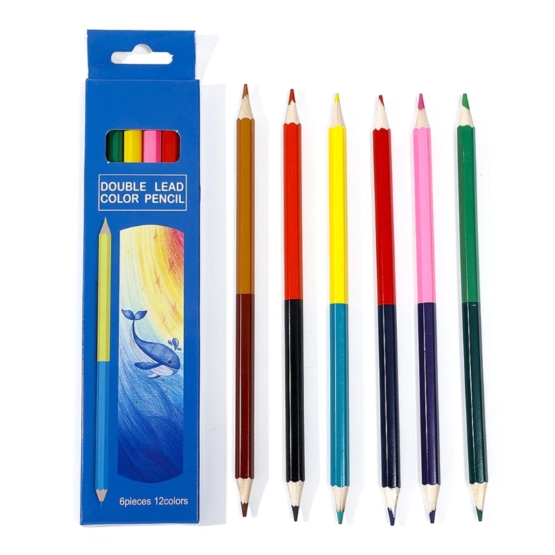 6 Pieces 12 Colors Coloring Pencils Double Ended Colored Pencils Wooden Pencils Pre-sharpened Pencils for Kids Drawing