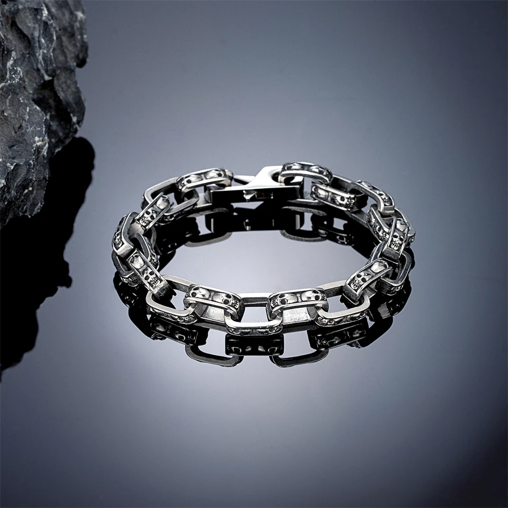 Gothic Punk Skull Bracelet Viking Curb Cuba Chain Bangle Men Women Never Fade Stainless Steel Biker Wristband Charm Jewelry Gift