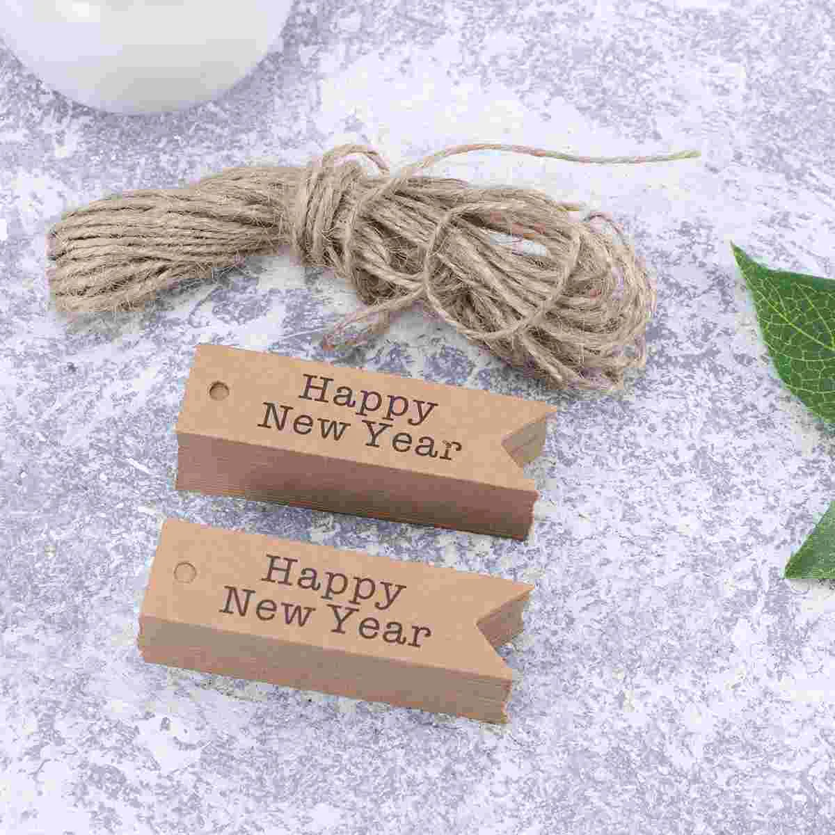 100szt Swallowtail Design Tag HAPPY NEW YEAR Letter Printing Gift Tag Decor Kraft Paper Tag DIY Labels with Rope (Craft Paper