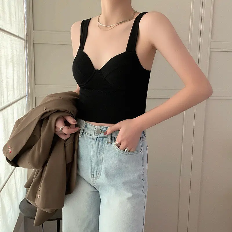 Women's Steel-Free Wide Strap Bralette Built-in Push-Up Crisscross Back Tube Top Adjustable Versatile Outerwear Y2K chaleco 조끼