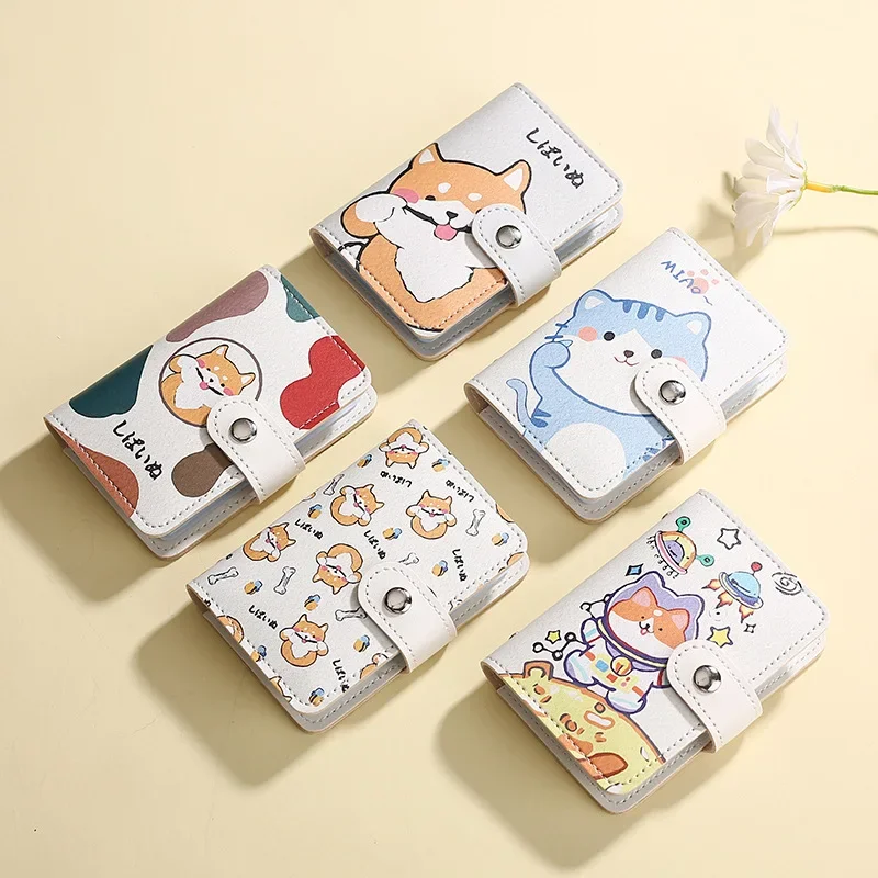 

2023 Women's PU Leather Function Card Case Kawaii Cartoon Dog Card Money Organizer Wallet Business ID Credit Card Holder