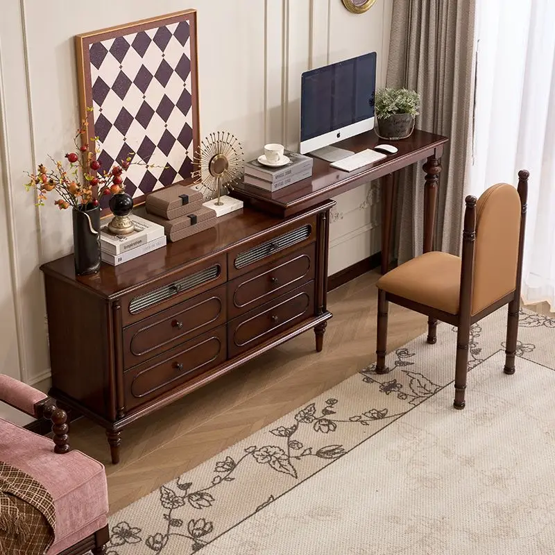 French retro solid wood six-chest cabinet, dressing cabinet, computer table, integrated storage cabinet, locker, bedroom cabinet
