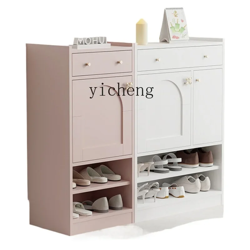 

Zf home shoe cabinet pink small apartment single door storage large capacity entrance cabinet