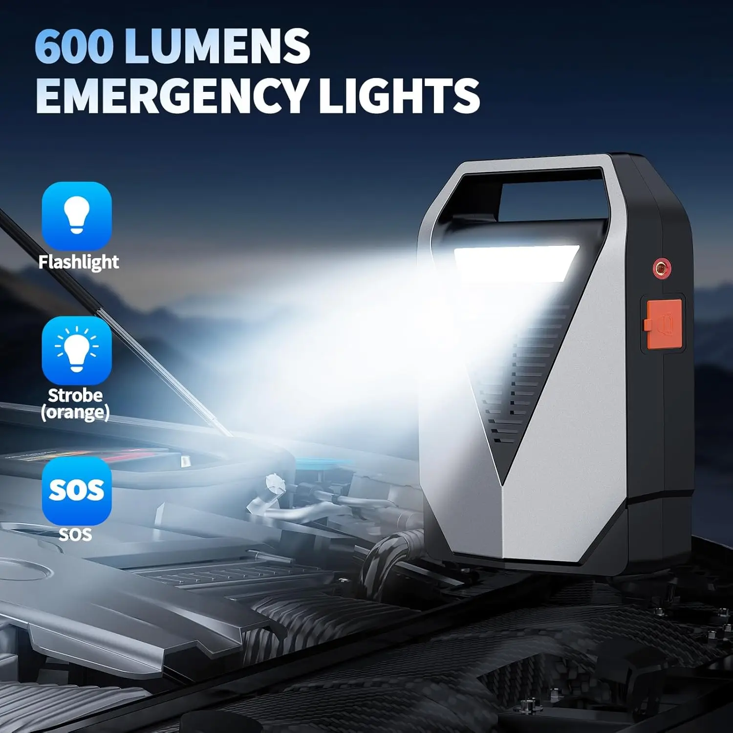 Car Jump Starter 1800A, 12000mAh with Air Compressor, 150PSI Auto Shut-Off, LCD Display, LED Light, QC3.0