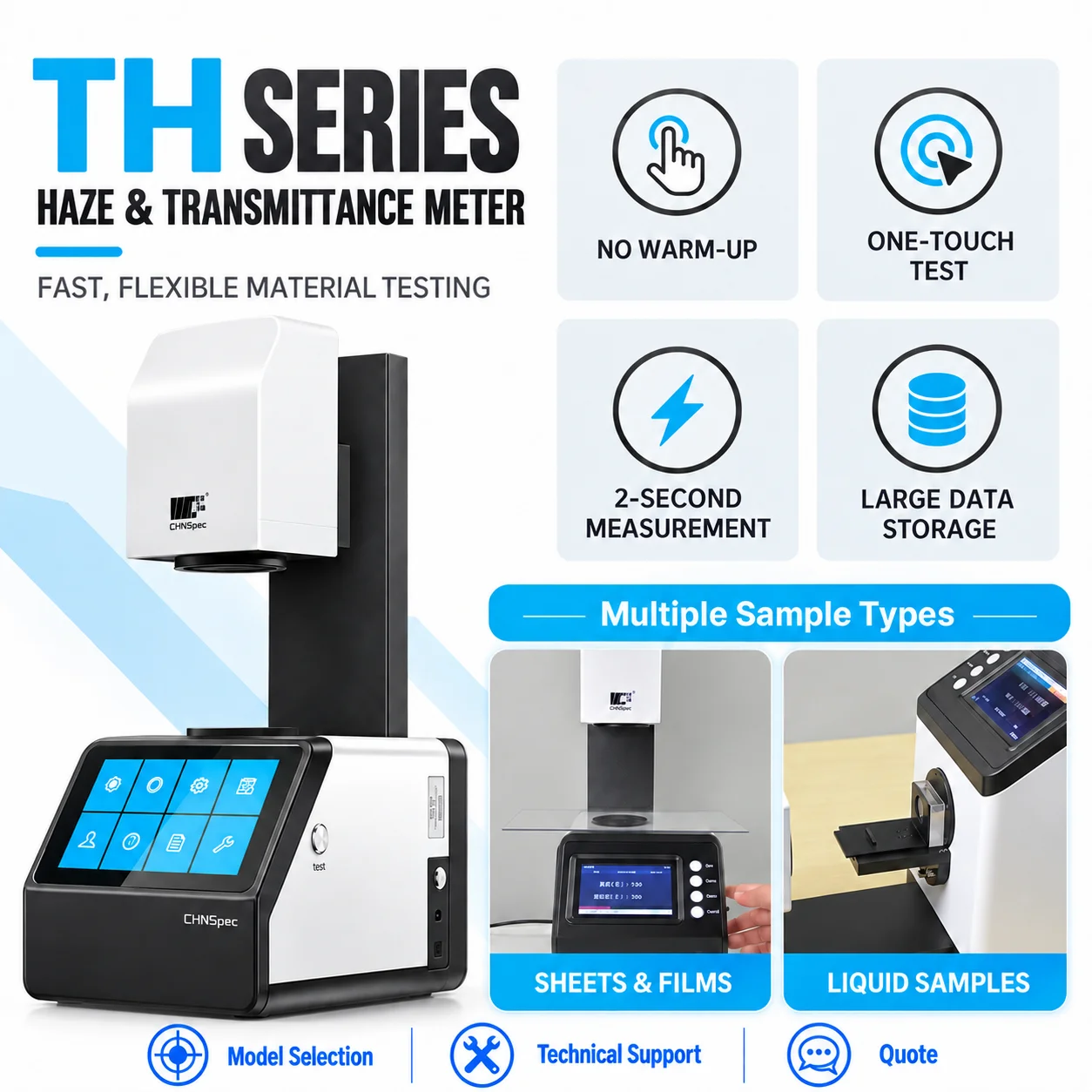 CHNSpec TH-05/TH-09/TH-100/THC-100/TH-110 Haze & Transmittance Meter, 0.05 Repeatability, Plastic Film Glass LCD ASTM/ISO Tester