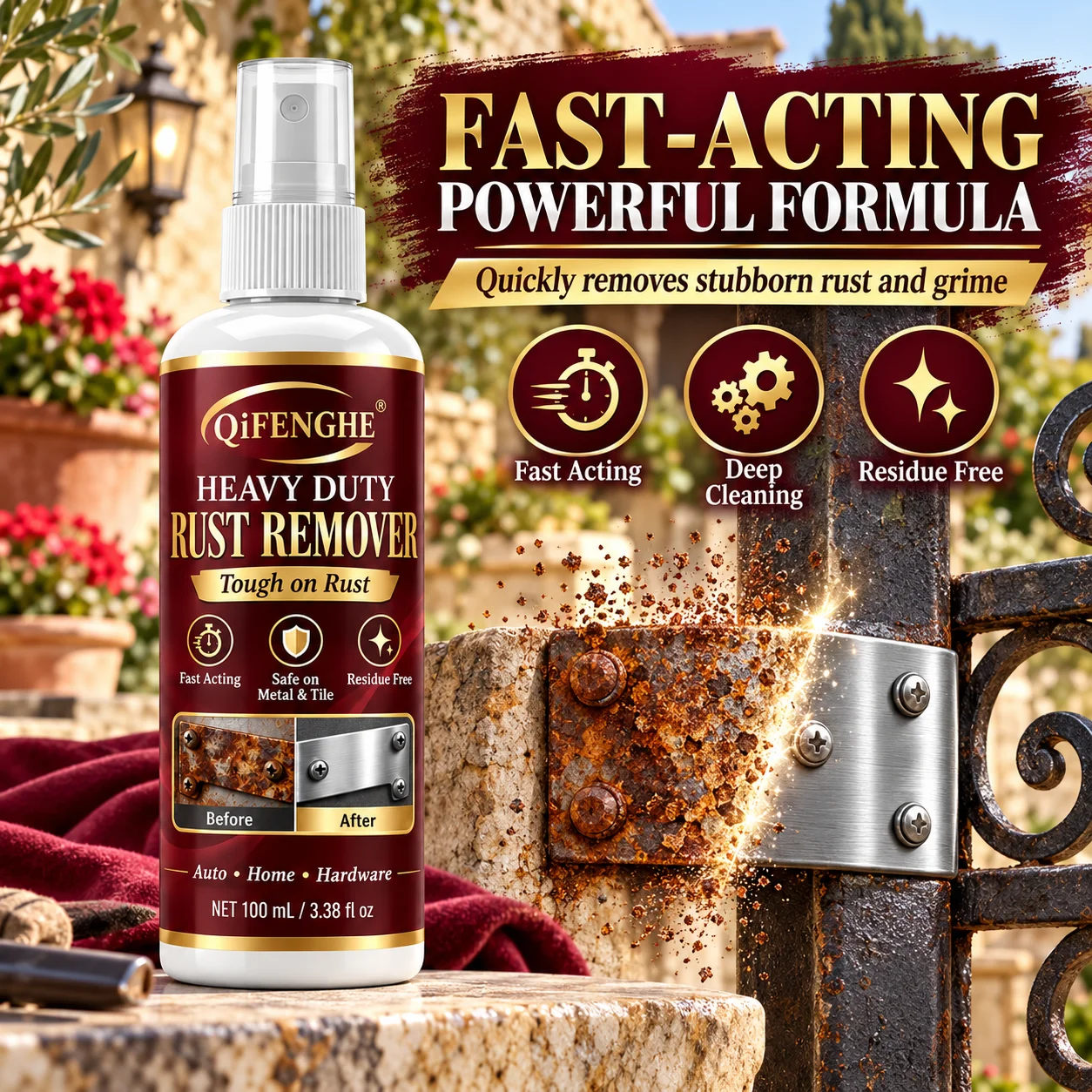 Multi Purpose Rust Stain Remover for Metal Auto Parts Tile and Household Surfaces Residue Free Cleaner
