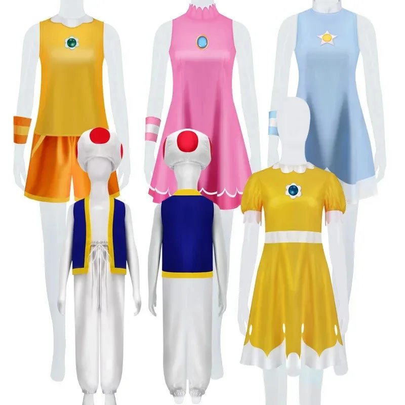 

Princess Peach cosplay Pink Peach costume adult Rosalina blue dress Crown suits kids Halloween cosplay costume