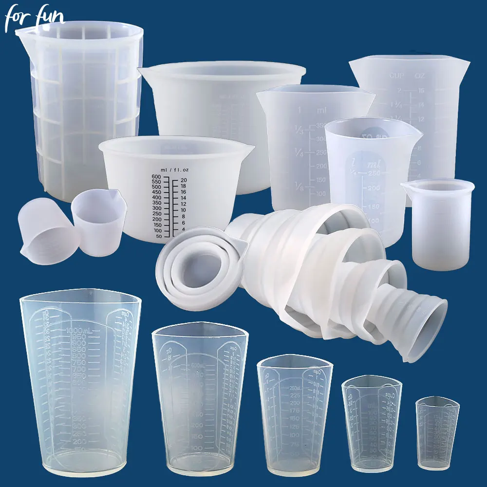 For Fun 30ML-1000ML Silicone Graduated Measuring Cup Set DIY Candle Epoxy Resin Mixed Cup With Scale Separating Cups Baking Tool