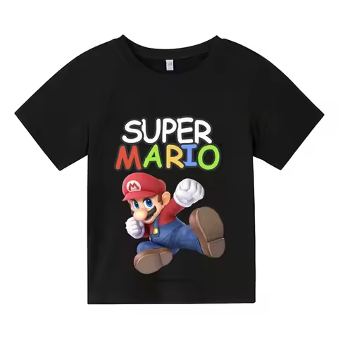Camiseta Supermarios para meninos e meninas, roupas infantis, tops kawaii, camisetas dos desenhos animados, verão, 3 a 14 anos