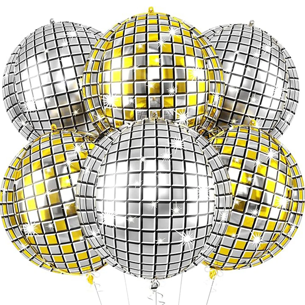Paquete de 4/6 globos redondos de aluminio dorado y plateado de 22 pulgadas, ideales para fiestas temáticas de los años 60, 70, 80, 90, perfectos para fiestas de cumpleaños, bodas, reuniones, aniversarios, fiestas de baile, temporada de graduación, decora