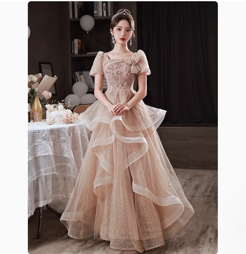 Temperament Evening Dress Women's Banquet Piano Art Exam Light Luxury French Dress Adult Gift Dress